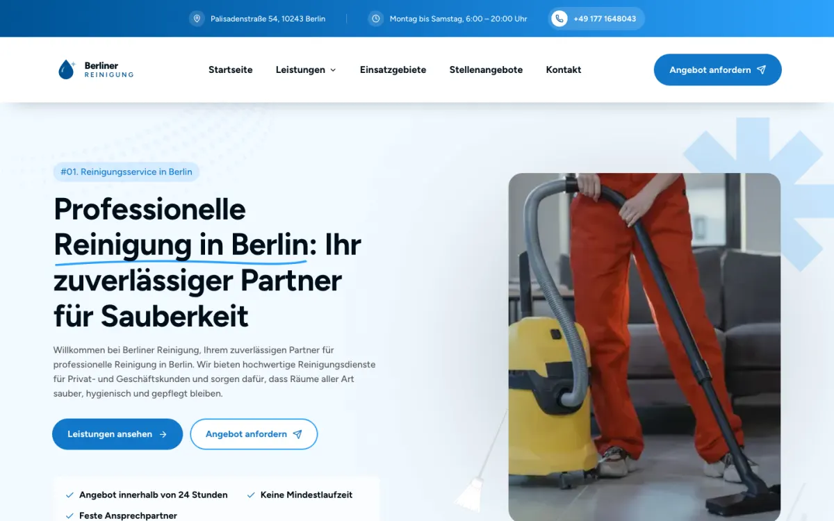 Startseite der Website von Berliner Reinigung